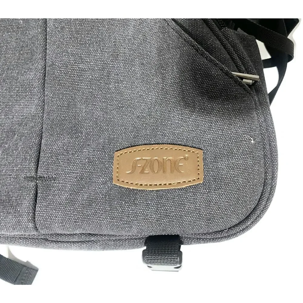 S-ZONE Canvas Camera Sling Bag Crossbody Backpack Gray Tripod Holder DSLR
